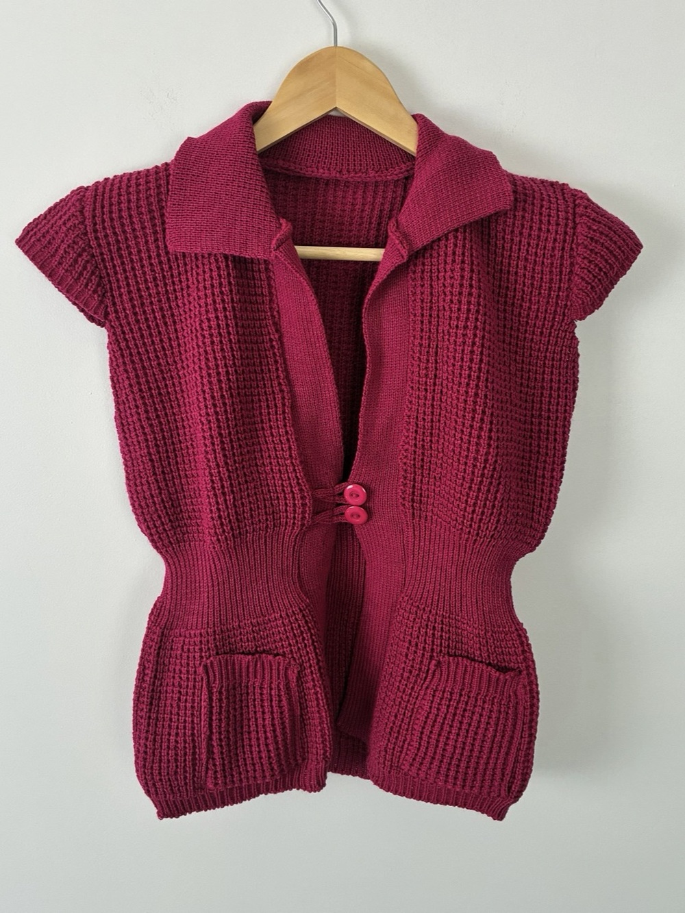Unbranded Pink Knit Button-Front Cardigan Twee Preppy 70s Chic Grandma Barbie